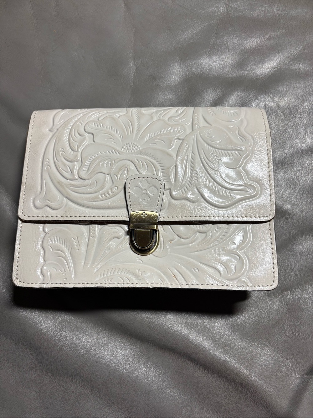 Patricia Nash White Embossed Floral Leather Crossbody